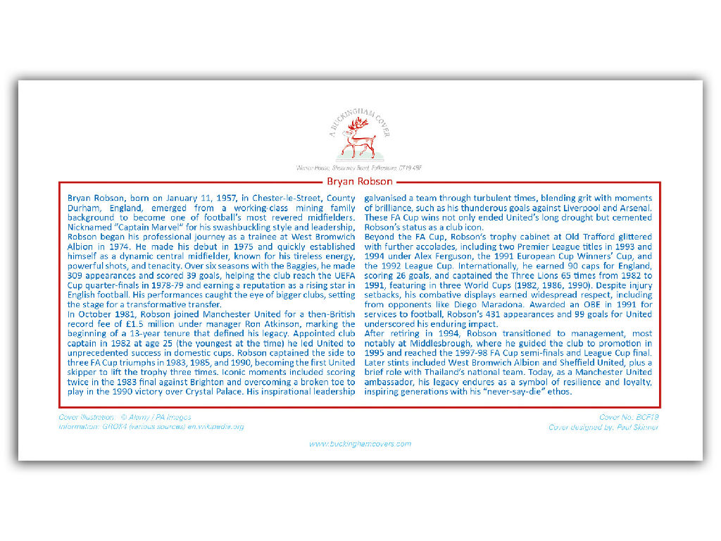 'Kick-off the FA Cup Legends series with this exclusive Bryan Robson autographed commemorative stamps collectable“