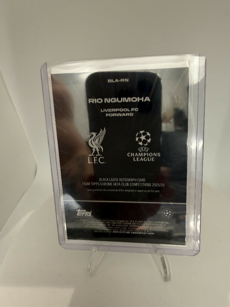 2025/26 Topps Chrome UEFA Rio Ngumoha Black Lazer Auto /50 Liverpool FC Champions League