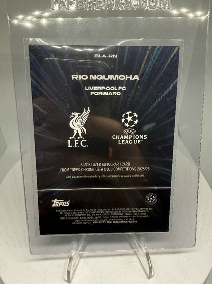2025/26 Topps Chrome UEFA Rio Ngumoha Black Lazer Auto /50 Liverpool FC Champions League