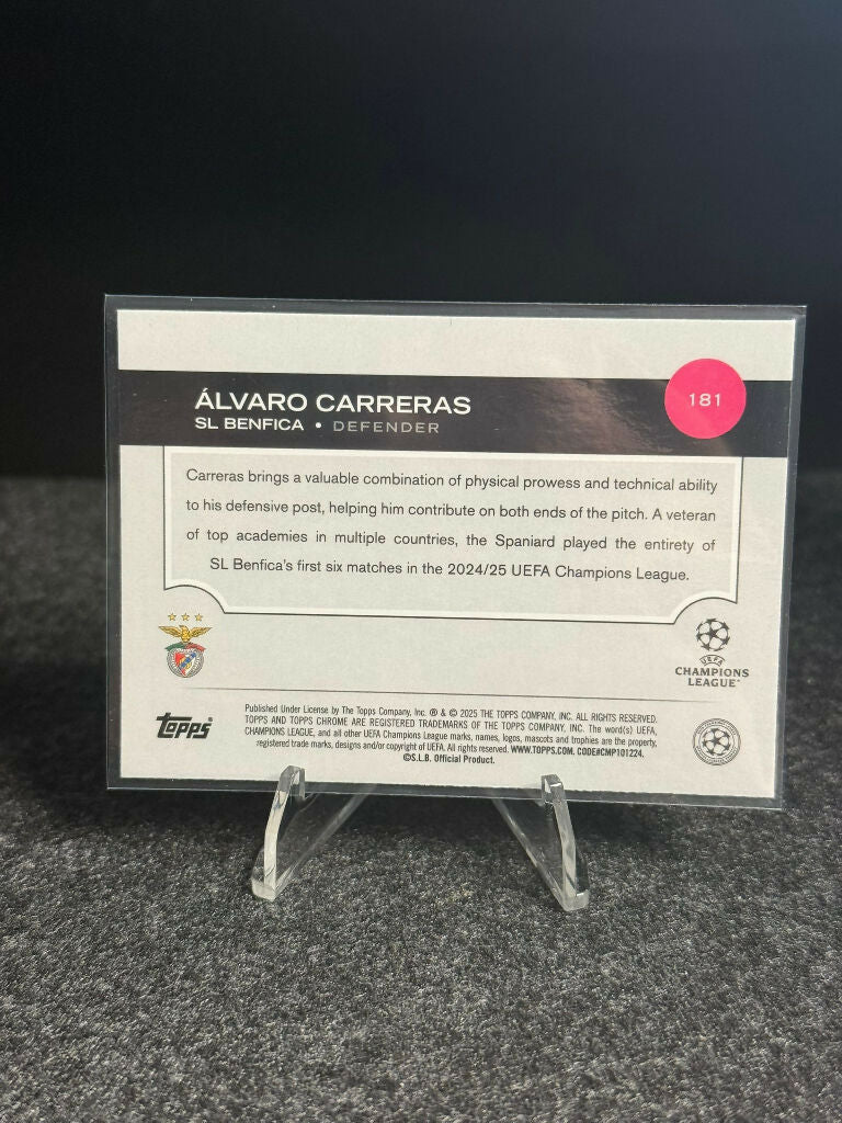2024/25 Topps Chrome UCC Álvaro Carreras RC Aqua #115/199 – SL Benfica – Rookie