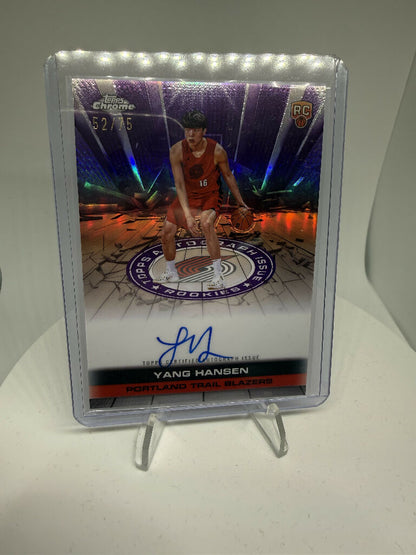 Yang Hansen 2025/26 Topps Chrome NBA Rookie Autograph Purple Refractor /75 Portland Trail Blazers Basketball Card