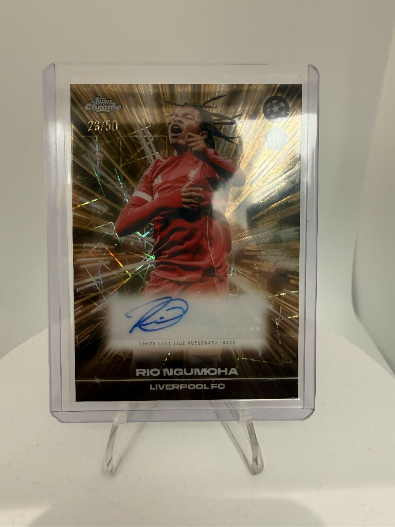 Rio Ngumoha 2025/26 Topps Chrome UEFA Black Lazer Autograph /50 Liverpool FC Champions League Football Card