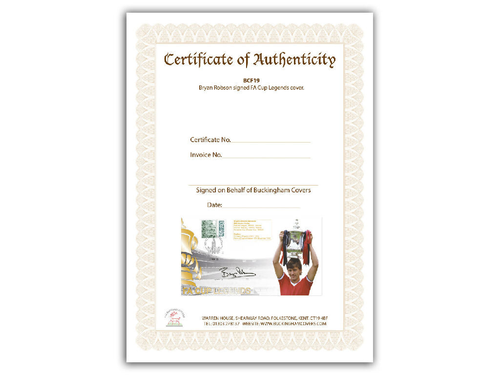 'Kick-off the FA Cup Legends series with this exclusive Bryan Robson autographed commemorative stamps collectable“